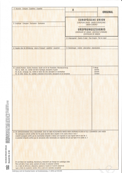 Ursprungszeugnis neutral Laser, 2 fach